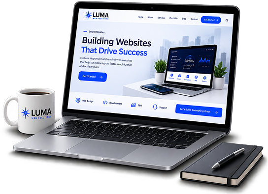 Laptop showing LUMA website build